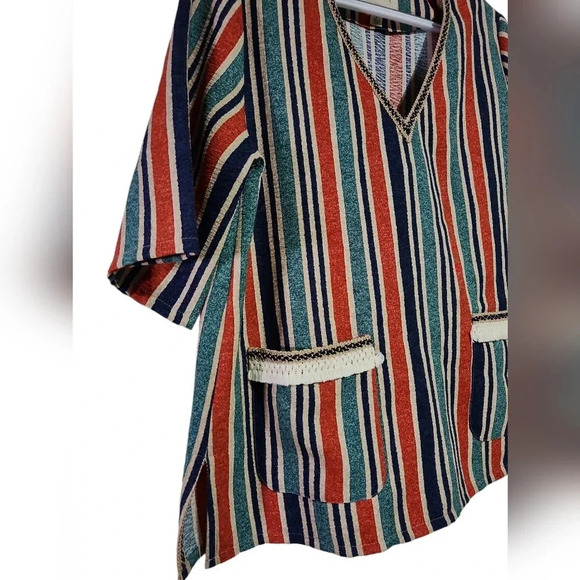 Moon River Multicolor Striped Tunic Top S Boho Festival Pocket V-Neck - Picture 3 of 7